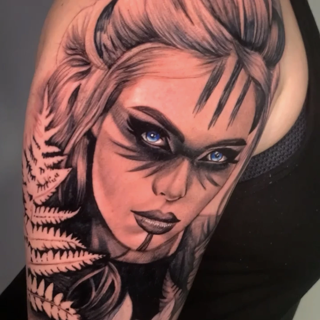 Healed color portrait tattoo by Vegas Vic
