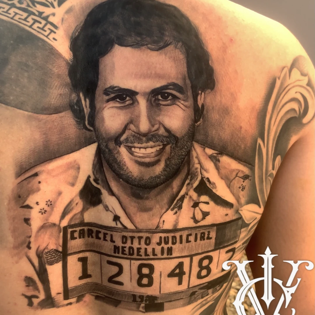 Black and grey portrait tattoo by Vegas Vic