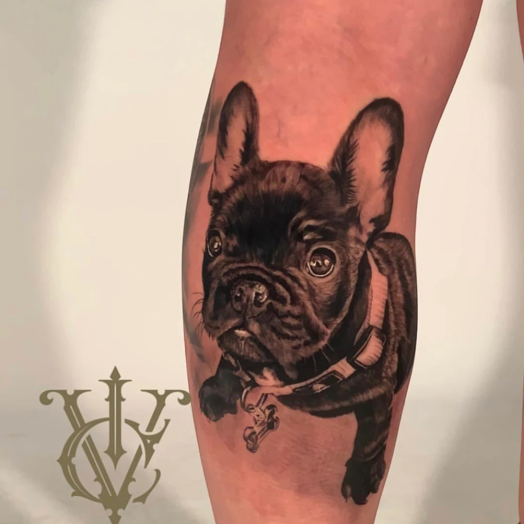French bulldog portrait tattoo by Vegas Vic